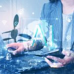 Business woman working with laptop and AI