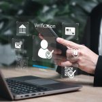 Authentication facial recognition biometric Security, Businesswomen use smartphone verify identity in system, OPT code, Fingerprint, Multi-tiered privacy protection