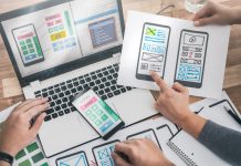 Designers drawing website ux app project development.